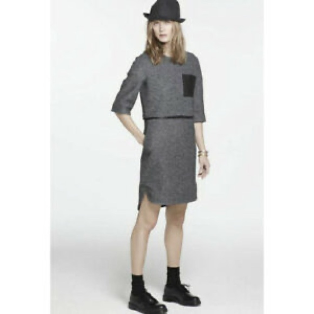Madewell Leather Pocket Installation Dress Felted Wool Shift Small